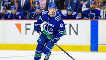 VANCOUVER, BC - NOVEMBER 27: Vancouver Canucks Center Elias Pettersson (40) skates up ice during their NHL game against the Los Angeles Kings at Rogers Arena on November 27, 2018 in Vancouver, British Columbia, Canada. Los Angeles won 2-1 in overtime. (Photo by Derek Cain/Icon Sportswire via Getty Images)