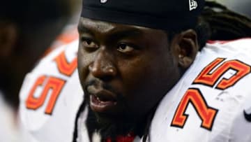 Nov 24, 2013; Detroit, MI, USA; Tampa Bay Buccaneers guard Davin Joseph (75) against the Detroit Lions at Ford Field. Mandatory Credit: Andrew Weber-USA TODAY Sports