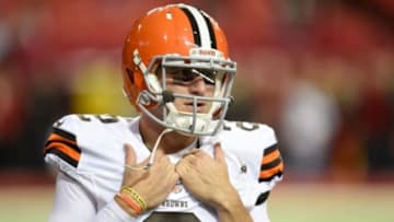 Nov 23, 2014; Atlanta, GA, USA; Cleveland Browns quarterback Johnny Manziel (2) on the field prior to the game against the Atlanta Falcons at the Georgia Dome. Mandatory Credit: Dale Zanine-USA TODAY Sports