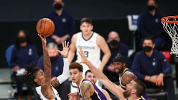 Ja Morant, Memphis Grizzlies NOTE TO USER: User expressly acknowledges and agrees that, by downloading and or using this photograph, User is consenting to the terms and conditions of the Getty Images License Agreement. (Photo by Meg Oliphant/Getty Images)