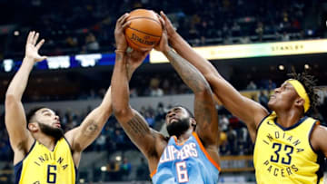 INDIANAPOLIS, IN - MARCH 23: DeAndre Jordan #6 of the Los Angeles Clippers grabs a rebound against the Indiana Pacers at Bankers Life Fieldhouse on March 23, 2018 in Indianapolis, Indiana. NOTE TO USER: User expressly acknowledges and agrees that, by downloading and or using this (Photo by Andy Lyons/Getty Images)
