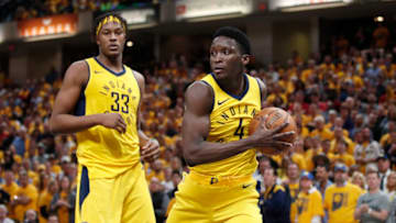 Boston Celtics (Photo by Joe Robbins/Getty Images) *** Local Caption *** Victor Oladipo;Myles Turner