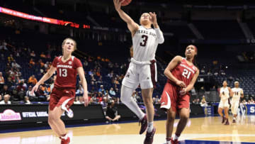 NASHVILLE, TN - MARCH 01: Texas A&M Aggies guard Chennedy Carter (3) makes the lay up against the Arkansas Lady Razorbacks during the fourth period between the Arkansas Razorbacks and the Texas A&M Aggies in a SEC Women's Tournament game on March 1, 2018, at Bridgestone Arena in Nashville, TN. (Photo by Steve Roberts/Icon Sportswire via Getty Images)