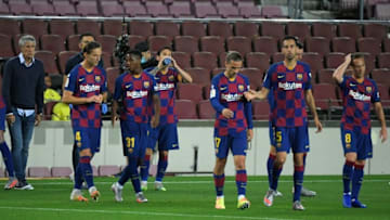 Barcelona players, FC Barcelona (Photo by LLUIS GENE/AFP via Getty Images)