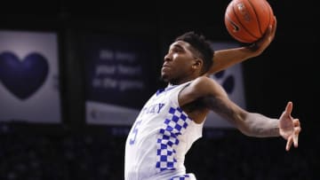 Nov 23, 2016; Lexington, KY, USA; Kentucky Wildcats guard Malik Monk (5) goes up for a dunk against the Cleveland State Vikings in the second half at Rupp Arena. Kentucky defeated Cleveland State 101-70. Mandatory Credit: Mark Zerof-USA TODAY Sports