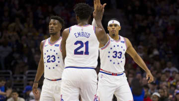 Jimmy Butler, Joel Embiid, Tobias Harris | Philadelphia 76ers (Photo by Mitchell Leff/Getty Images)