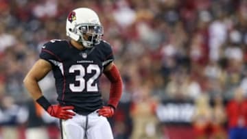 Nov 10, 2013; Phoenix, AZ, USA; Arizona Cardinals free safety Tyrann Mathieu (32) during the game against the Houston Texans at University of Phoenix Stadium. Arizona won 27-24. Mandatory Credit: Kevin Jairaj-USA TODAY Sports