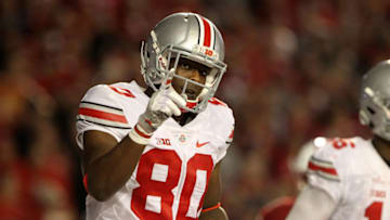 Noah Brown #80 of the Ohio State Buckeyes celebrates after scoring a touchdown against the Wisconsin Badgers in overtime at Camp Randall Stadium on October 15, 2016 in Madison, Wisconsin. (Photo by Dylan Buell/Getty Images)