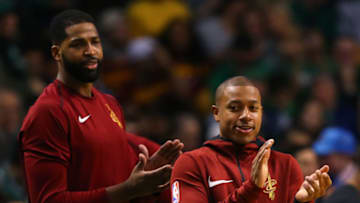 BOSTON, MA - JANUARY 3: Isaiah Thomas #3 of the Cleveland Cavaliers and Tristan Thompson #13 look on from the bench during the second half against the Boston Celtics at TD Garden on January 3, 2018 in Boston, Massachusetts. (Photo by Maddie Meyer/Getty Images)