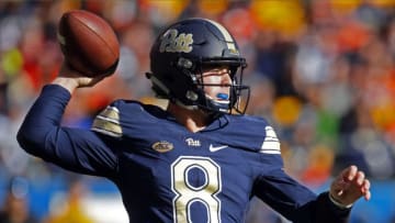 PITTSBURGH, PA - NOVEMBER 24: Kenny Pickett #8 of the Pittsburgh Panthers passes against the Miami Hurricanes on November 24, 2017 at Heinz Field in Pittsburgh, Pennsylvania. (Photo by Justin K. Aller/Getty Images)