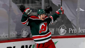 Connor Carrick #5 of the New Jersey Devils (Photo by Elsa/Getty Images)