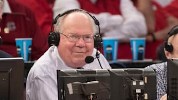 NEW YORK, NY - MARCH 24: Verne Lundquist of CBS Sports during the 2017 NCAA Men's Basketball Tournament held at Madison Square Garden on March 24, 2017 in New York City. (Photo by Ben Solomon/NCAA Photos via Getty Images)