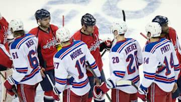 New York Rangers and Washington Capitals shake hands following Game 7 of the NHL Eastern Conference Playoffs played at the Verizon Center in Washington, D.C., Monday, May 13, 2013. New York defeated Washington 5-0 to advance to the Eastern Conference Semifinals. (Chuck Myers/MCT via Getty Images)