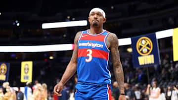 DENVER, CO - DECEMBER 13: Bradley Beal #3 of the Washington Wizards leaves the court after the loss to the Denver Nuggets at Ball Arena on December 13, 2021 in Denver, Colorado. NOTE TO USER: User expressly acknowledges and agrees that, by downloading and or using this photograph, User is consenting to the terms and conditions of the Getty Images License Agreement. (Photo by C. Morgan Engel/Getty Images)