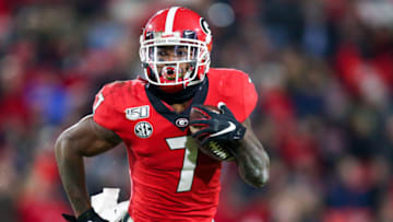 ATHENS, GA - NOVEMBER 9: D'Andre Swift #7 of the Georgia Bulldogs rushes during the second half of a game against the Missouri Tigers at Sanford Stadium on November 9, 2019 in Athens, Georgia. (Photo by Carmen Mandato/Getty Images)