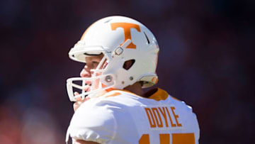 Tennessee punter Joe Doyle (47) looks on during a game between Tennessee and Auburn at Jordan-Hare Stadium in Auburn, Alabama on Saturday, October 13, 2018.Kns Utauburn