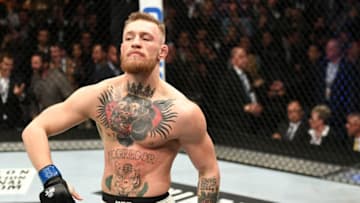 NEW YORK, NY - NOVEMBER 12: Conor McGregor of Ireland celebrates his KO victory over Eddie Alvarez of the United States in their lightweight championship bout during the UFC 205 event at Madison Square Garden on November 12, 2016 in New York City. (Photo by Jeff Bottari/Zuffa LLC/Zuffa LLC via Getty Images)