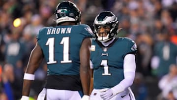 Jalen Hurts #1, A.J. Brown #11, Philadelphia Eagles (Photo by Mitchell Leff/Getty Images)