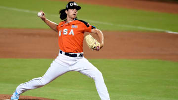 MIAMI, FL - JULY 9: Brent Honeywell #21 of Team USA pitches during the SirusXM All-Star Futures Game at Marlins Park on Sunday, July 9, 2017 in Miami, Florida. (Photo by LG Patterson/MLB Photos via Getty Images)