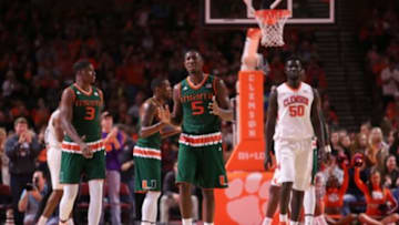 Jan 16, 2016; Greenville, SC, USA; Miami Hurricanes guard Davon Reed (5) reacts in the first half against the Clemson Tigers at Bon Secours Wellness Arena. The Tigers won 76-65. Mandatory Credit: Dawson Powers-USA TODAY Sports