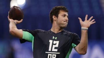 Feb 27, 2016; Indianapolis, IN, USA; Southern California Trojans quarterback Cody Kessler throws a pass during the 2016 NFL Scouting Combine at Lucas Oil Stadium. Mandatory Credit: Brian Spurlock-USA TODAY Sports