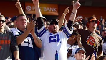 CLEVELAND, OH - NOVEMBER 06: A Dallas Cowboys fan cheers during the game against the Cleveland Browns at FirstEnergy Stadium on November 6, 2016 in Cleveland, Ohio. (Photo by Jason Miller/Getty Images)