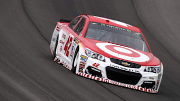 BROOKLYN, MI - AUGUST 11: Kyle Larson, driver of the #42 Target Chevrolet, practices for the Monster Energy NASCAR Cup Series Pure Michigan 400 at Michigan International Speedway on August 11, 2017 in Brooklyn, Michigan. (Photo by Gregory Shamus/Getty Images)