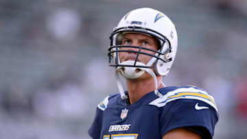CARSON, CA - AUGUST 18: Philip Rivers #17 of the Los Angeles Chargers warms up before a presseason game against the Seattle Seahawks at StubHub Center on August 18, 2018 in Carson, California. (Photo by Harry How/Getty Images)