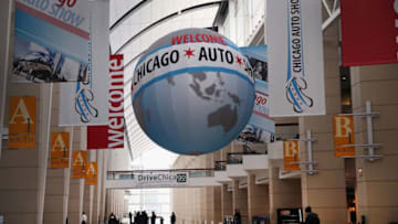 CHICAGO, IL - FEBRUARY 05: Workers prepare for the open of the Chicago Auto Show on February 5, 2014 in Chicago, Illinois. The show, which is held at McCormick Place, will be open to the public February 8 through February 17. (Photo by Scott Olson/Getty Images)