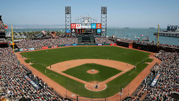 SAN FRANCISCO, CA - JULY 26: A general view of play in the sixth inning between the Oakland Athletics and San Francisco Giants at AT