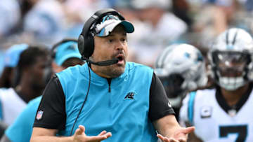 CHARLOTTE, NORTH CAROLINA - SEPTEMBER 25: Head coach Matt Rhule of the Carolina Panthers reacts after a play against the New Orleans Saints during the third quarter at Bank of America Stadium on September 25, 2022 in Charlotte, North Carolina. (Photo by Grant Halverson/Getty Images)