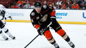ANAHEIM, CA - APRIL 05: Daniel Sprong #11 of the Anaheim Ducks skates during the game against the Los Angeles Kings on April 5, 2019 at Honda Center in Anaheim, California. (Photo by Debora Robinson/NHLI via Getty Images)