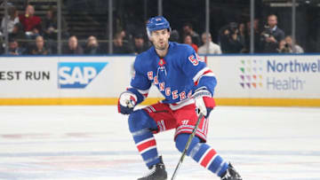 NEW YORK, NY - OCTOBER 11: Adam McQuaid #54 of the New York Rangers skates against the San Jose Sharks at Madison Square Garden on October 11, 2018 in New York City. (Photo by Jared Silber/NHLI via Getty Images)