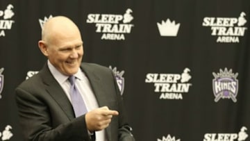 Feb 17, 2015; Sacramento, CA, USA; Sacramento Kings head coach George Karl during the press conference to formally announce Karl as new head coach of the Sacramento Kings at the Kings Practice Facility Court. Mandatory Credit: Kelley L Cox-USA TODAY Sports