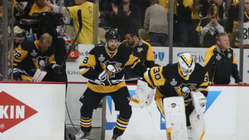Jun 9, 2016; Pittsburgh, PA, USA; Pittsburgh Penguins goalie Matt Murray (30) takes the ice for warm ups before game five of the 2016 Stanley Cup Final against the San Jose Sharks at Consol Energy Center. Mandatory Credit: Charles LeClaire-USA TODAY Sports
