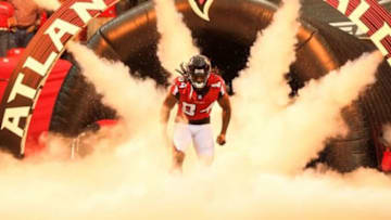 Sep 15, 2013; Atlanta, GA, USA; (Editors note: Caption Correction) Atlanta Falcons wide receiver Roddy White (84) runs out on the field prior to the game against the St. Louis Rams at the Georgia Dome. The Falcons won 31-24. Mandatory Credit: Daniel Shirey-USA TODAY Sports