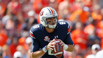Jarrett Stidham has thrown for less than 200 yards in back-to-back games. (Photo by Kevin C. Cox/Getty Images)