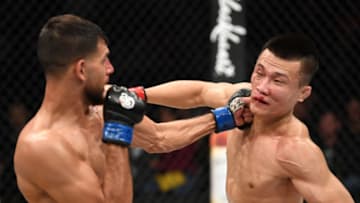 DENVER, CO - NOVEMBER 10: (L-R) Yair Rodriguez of Mexico punches Chan Sung Jung of South Korea in their featherweight bout during the UFC Fight Night event inside Pepsi Center on November 10, 2018 in Denver, Colorado. (Photo by Josh Hedges/Zuffa LLC/Zuffa LLC via Getty Images)