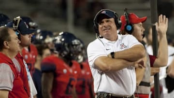 Oct 29, 2016; Tucson, AZ, USA; Arizona Wildcats head coach Rich Rodriguez stands on the sideline during the fourth quarter against the Stanford Cardinal at Arizona Stadium. Stanford won 34-10. Mandatory Credit: Casey Sapio-USA TODAY Sports