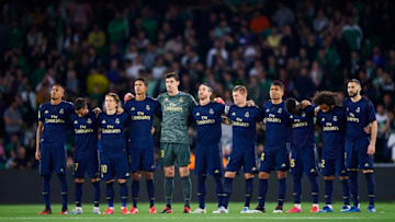 SEVILLE, SPAIN - MARCH 08: A silent minute prior to the Liga match between Real Betis Balompie and Real Madrid CF at Estadio Benito Villamarin on March 08, 2020 in Seville, Spain. (Photo by Silvestre Szpylma/Quality Sport Images/Getty Images)
