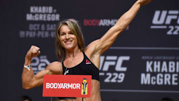 LAS VEGAS, NEVADA - OCTOBER 05: Felice Herrig poses during a ceremonial weigh-in for UFC 229 at T-Mobile Arena on October 05, 2018 in Las Vegas, Nevada. Herrig will fight Michelle Waterson in a strawweight bout at UFC 229 on October 6 at T-Mobile Arena in Las Vegas. (Photo by Ethan Miller/Getty Images)