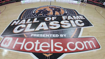 Nov 22, 2021; Kansas City, MO, USA; A general view of the center court logo before the game between the Cincinnati Bearcats and Illinois Fighting Illini at T-Mobile Center. Mandatory Credit: Denny Medley-USA TODAY Sports