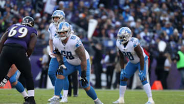 BALTIMORE, MD - DECEMBER 3: Offensive tackle Taylor Decker #68 of the Detroit Lions lines up against defensive tackle Willie Henry #69 of the Baltimore Ravens at M&T Bank Stadium on December 3, 2017 in Baltimore, Maryland. (Photo by Rob Carr/Getty Images)