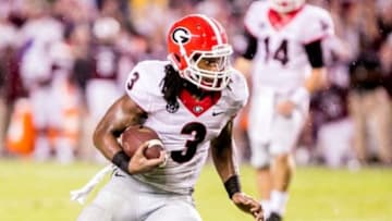 Sep 13, 2014; Columbia, SC, USA; Georgia Bulldogs running back Todd Gurley (3) rushes against the South Carolina Gamecocks in the second half at Williams-Brice Stadium. Mandatory Credit: Jeff Blake-USA TODAY Sports