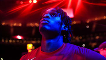 HOUSTON, TEXAS - OCTOBER 24: Josh Christopher #9 of the Houston Rockets looks on prior to facing the Utah Jazz at Toyota Center on October 24, 2022 in Houston, Texas. NOTE TO USER: User expressly acknowledges and agrees that, by downloading and or using this photograph, User is consenting to the terms and conditions of the Getty Images License Agreement. (Photo by Carmen Mandato/Getty Images)