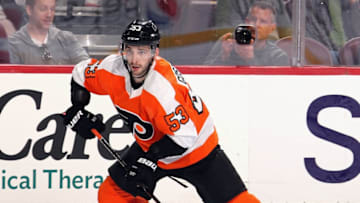 PHILADELPHIA, PENNSYLVANIA - APRIL 06: Shayne Gostisbehere #53 of the Philadelphia Flyers skates against the Carolina Hurricanes at the Wells Fargo Center on April 06, 2019 in Philadelphia, Pennsylvania. (Photo by Bruce Bennett/Getty Images)