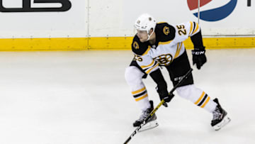 NEW YORK, NY - OCTOBER 27: Boston Bruins Defenceman Brandon Carlo (25) in action during an Eastern Conference matchup between the Boston Bruins and the New York Rangers on October 27, 2019, at Madison Square Garden in New York, NY. (Photo by David Hahn/Icon Sportswire via Getty Images)