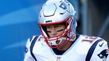 CHARLOTTE, NC - AUGUST 24: Tom Brady #12 of the New England Patriots takes the field before their game against the Carolina Panthers at Bank of America Stadium on August 24, 2018 in Charlotte, North Carolina. (Photo by Streeter Lecka/Getty Images)