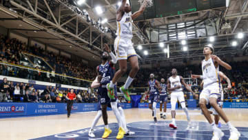 Bilal Coulibaly #0 of Boulogne-Levallois Metropolitans 92 and Victor Wembanyama (Photo by Catherine Steenkeste/Getty Images)