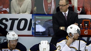 Dec 27, 2016; Detroit, MI, USA; Buffalo Sabres head coach Dan Bylsma during the first period against the Detroit Red Wings at Joe Louis Arena. Mandatory Credit: Rick Osentoski-USA TODAY Sports